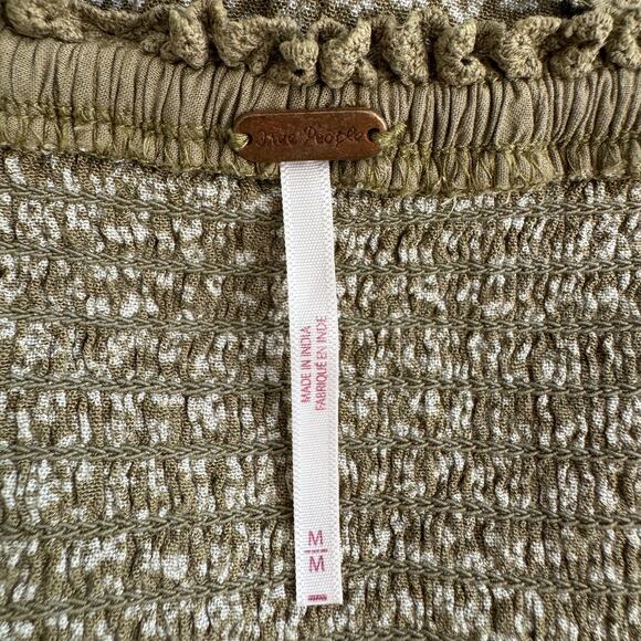 FREE PEOPLE Top Womens M Green Cropped Peasant Prairie Boho Festival - Picture 8 of 10